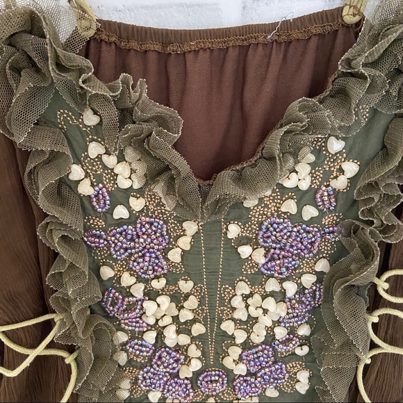 Boho hand crafted brown top size Small - Picture 7 of 15